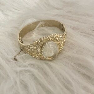 Gold-Tone Filigree Bracelet with White Cameo Center